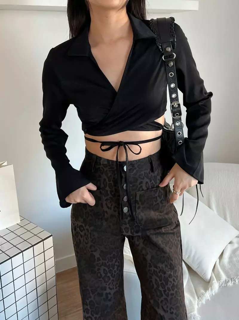 Pic - Korean Women Fashion - #momslook - Satin Wrap Blouse - 8