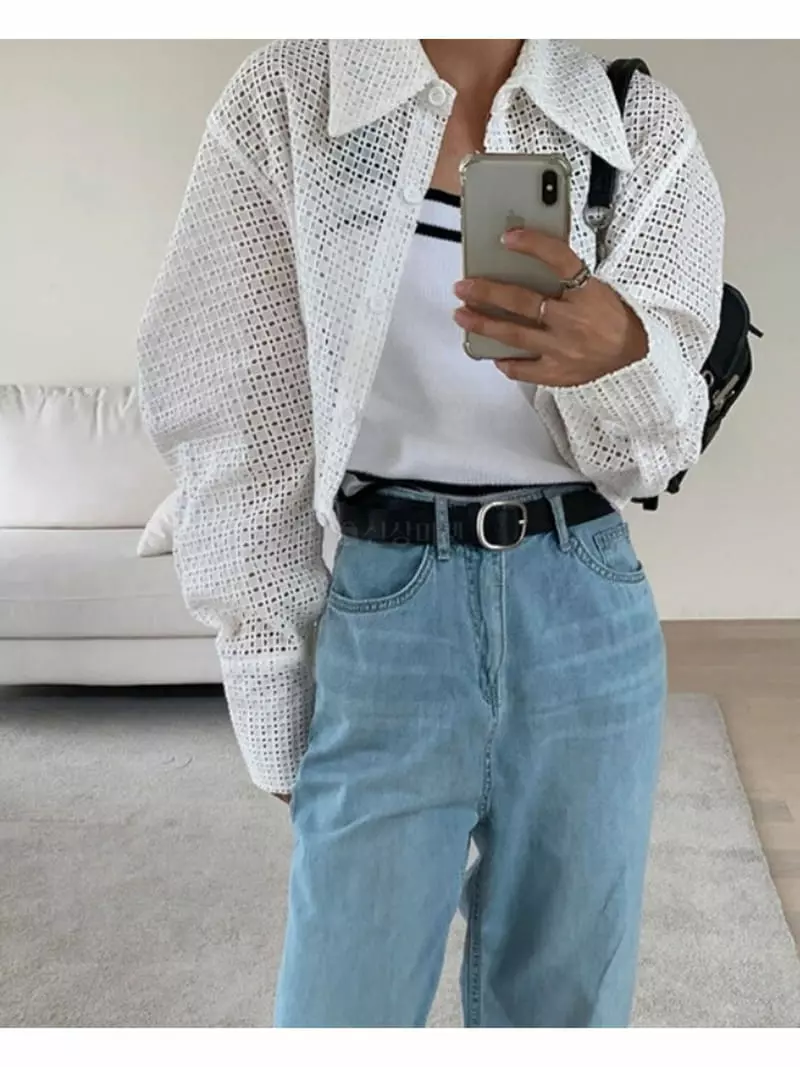 Pic - Korean Women Fashion - #pursuepretty - Punching Embroidery Shirt - 3