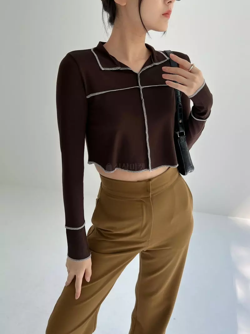 Pic - Korean Women Fashion - #womensfashion - Stitch Collar Tee - 3