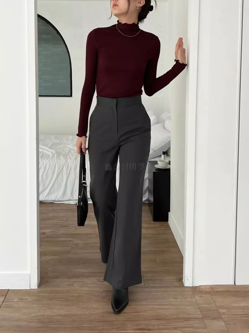 Pic - Korean Women Fashion - #womensfashion - Mock Neck Rib Tee - 2