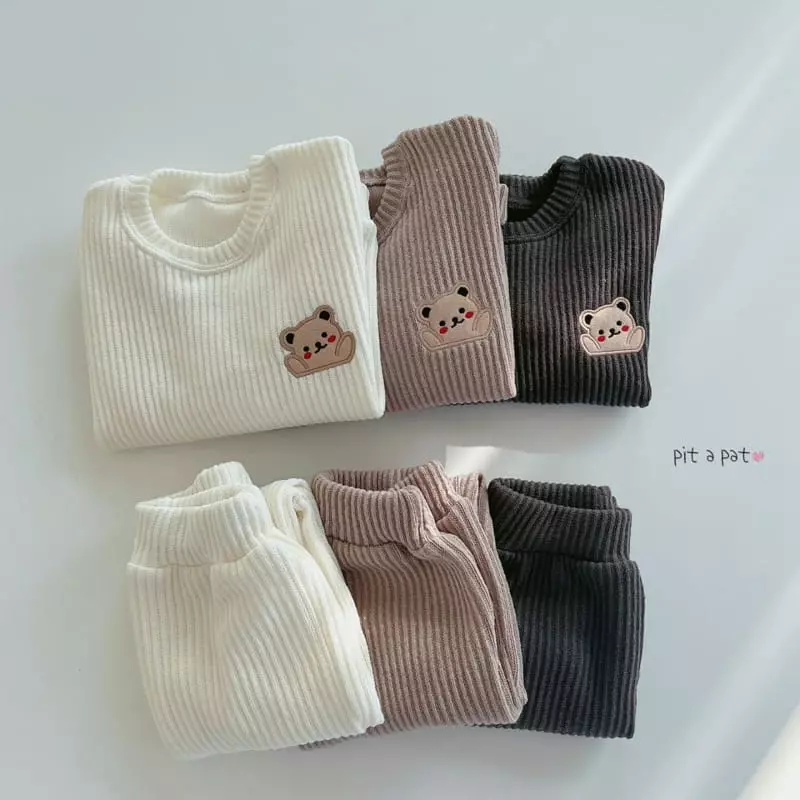 Pitapat - Korean Baby Fashion - #babyboutiqueclothing - Hurry Up Bear Knit Top Bottom Set - 3
