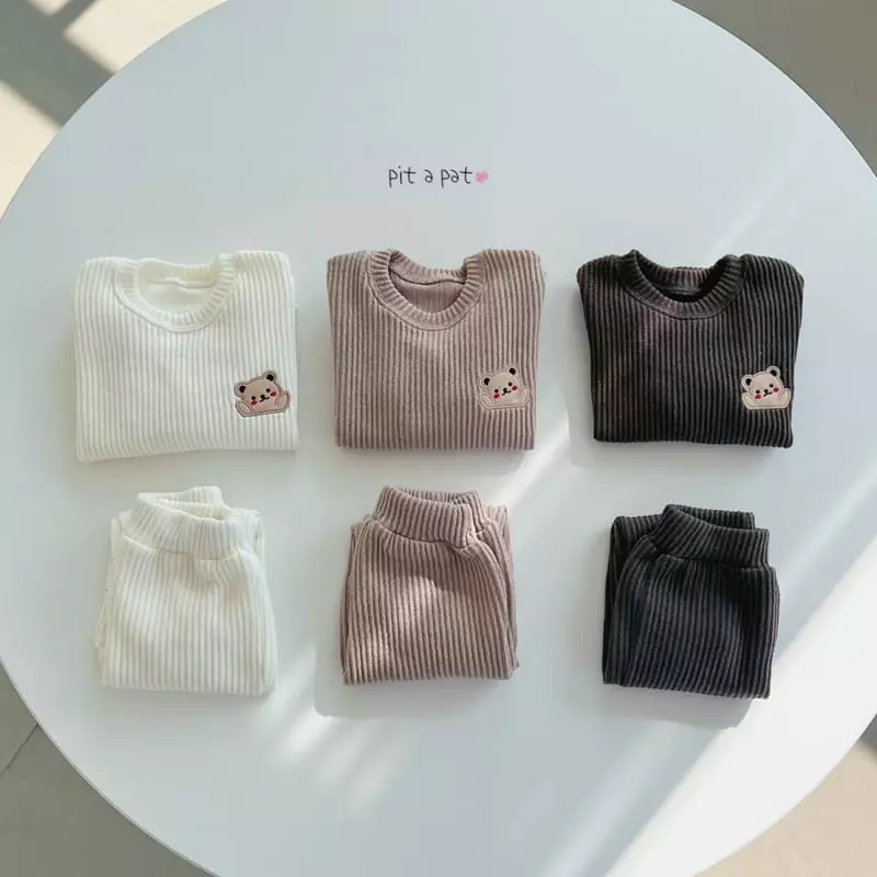 Pitapat - Korean Baby Fashion - #babyboutiqueclothing - Hurry Up Bear Knit Top Bottom Set - 4