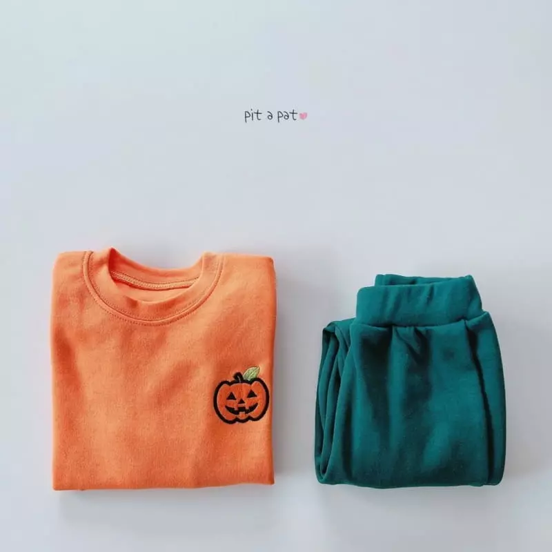Pitapat - Korean Children Fashion - #designkidswear - Pumpkin Top Bottom Set - 2
