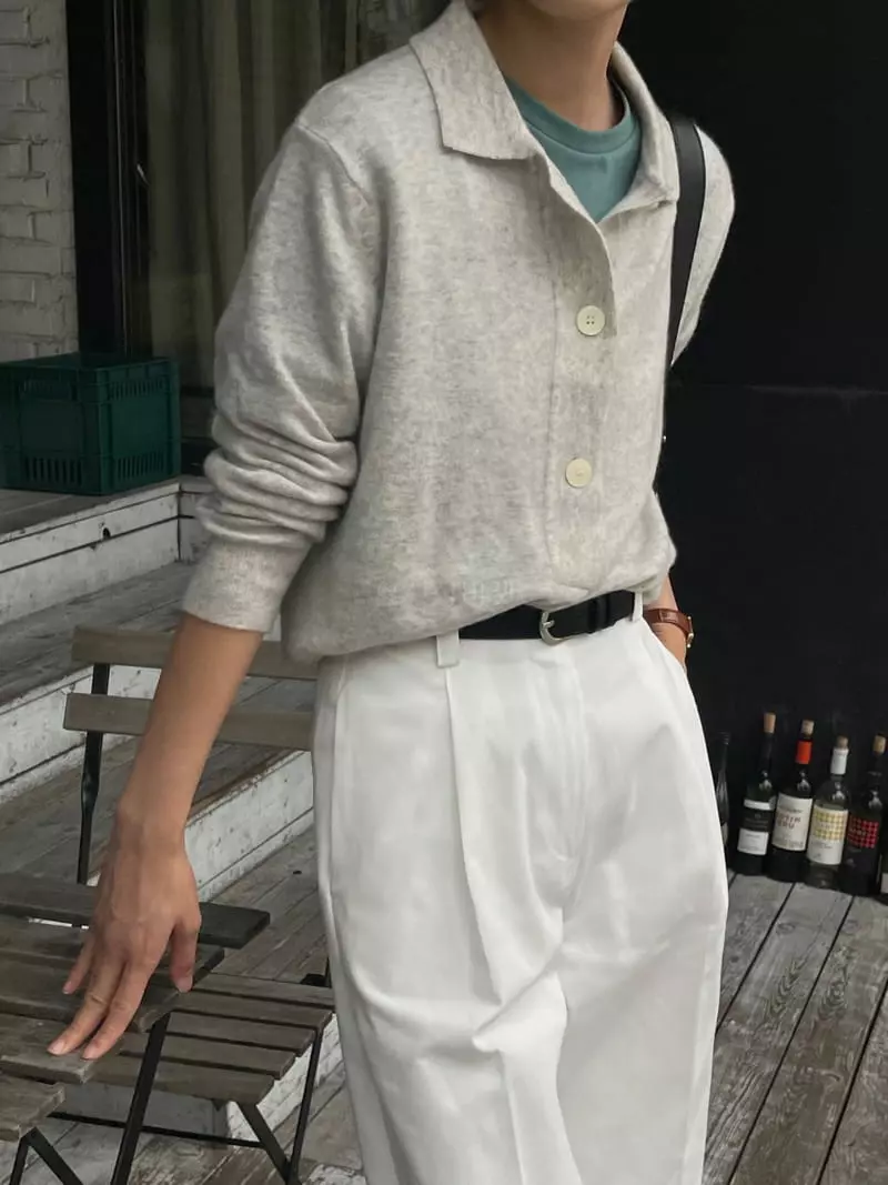 Plat - Korean Women Fashion - #momslook - Cash Collar Button Knit Tee