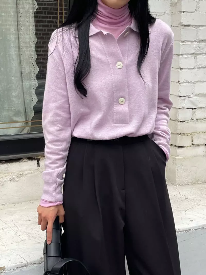 Plat - Korean Women Fashion - #momslook - Cash Collar Button Knit Tee - 7