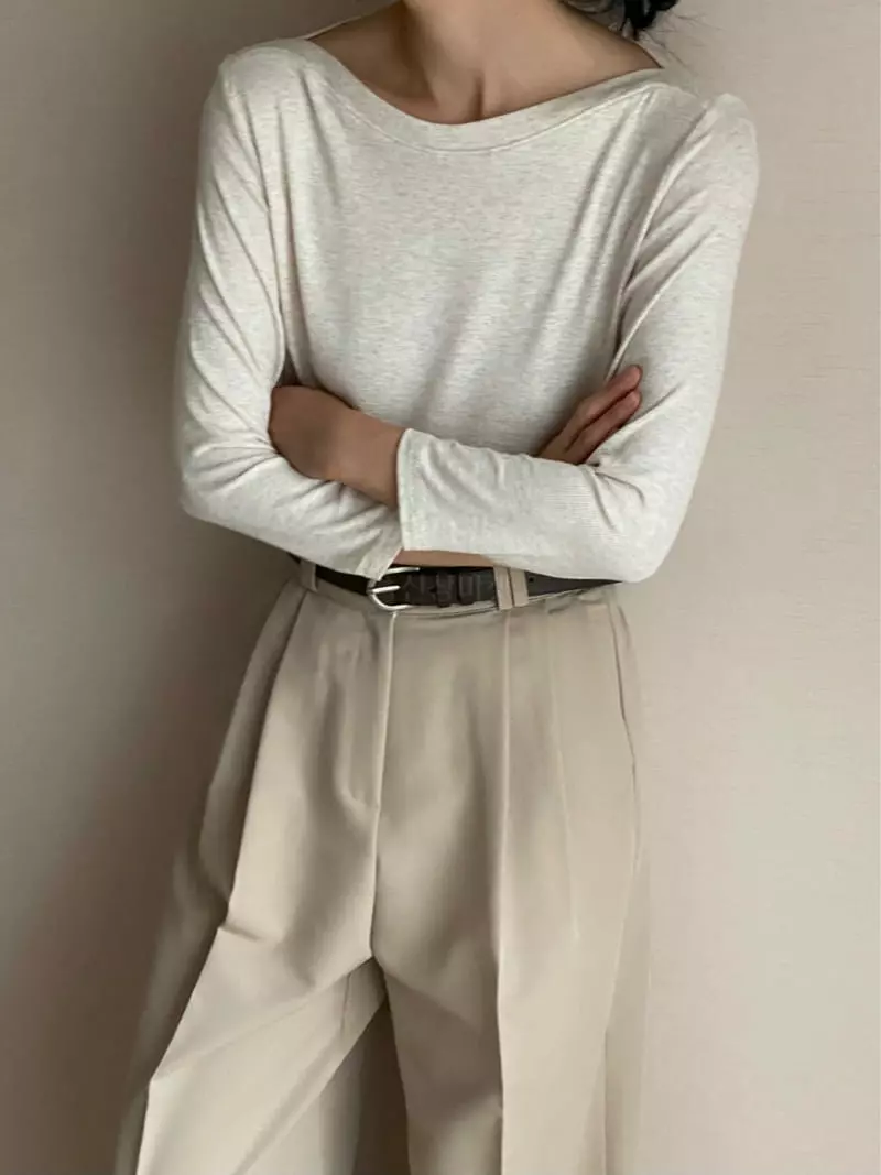 Plat - Korean Women Fashion - #momslook - Rib Boat Neck Tee - 2