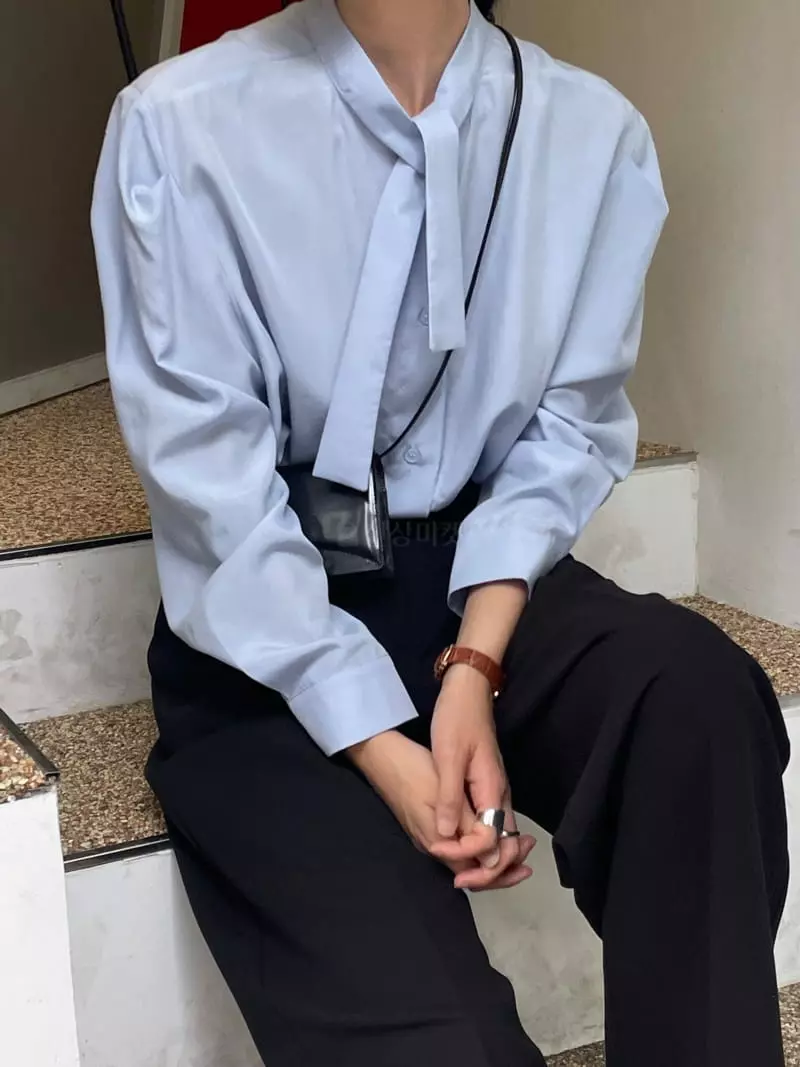 Plat - Korean Women Fashion - #thatsdarling - Tie Blouse - 5