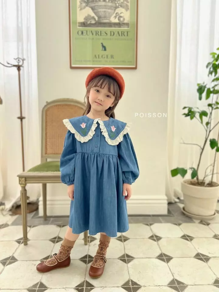 Poisson - Korean Children Fashion - #kidzfashiontrend - Flower Denim One-piece - 4