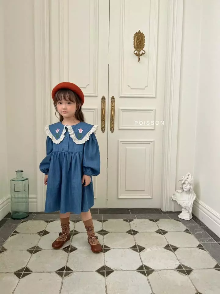 Poisson - Korean Children Fashion - #childofig - Flower Denim One-piece - 10