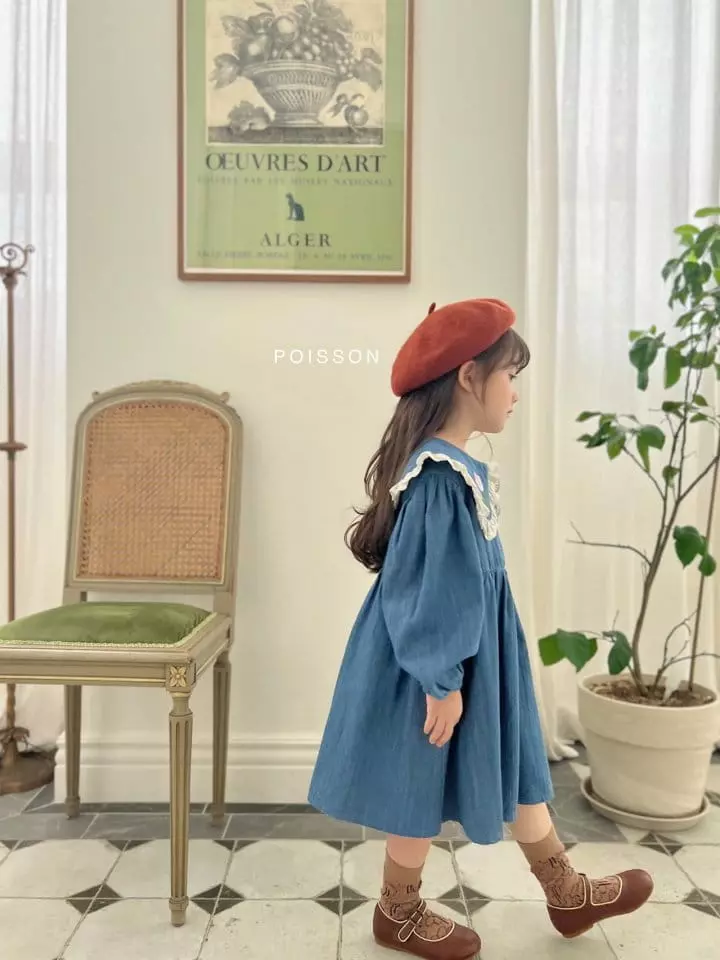 Poisson - Korean Children Fashion - #magicofchildhood - Flower Denim One-piece - 6