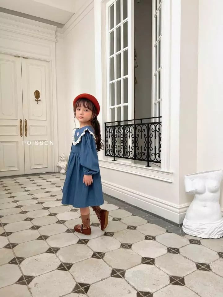 Poisson - Korean Children Fashion - #minifashionista - Flower Denim One-piece - 7