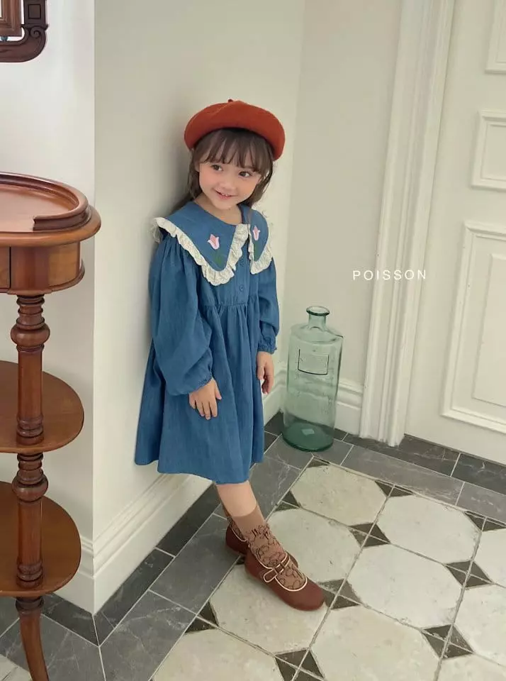 Poisson - Korean Children Fashion - #prettylittlegirls - Flower Denim One-piece - 8