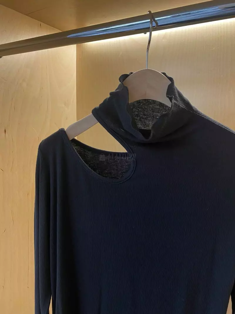 Project View - Korean Women Fashion - #momslook - Slit Rib Turtleneck Tee