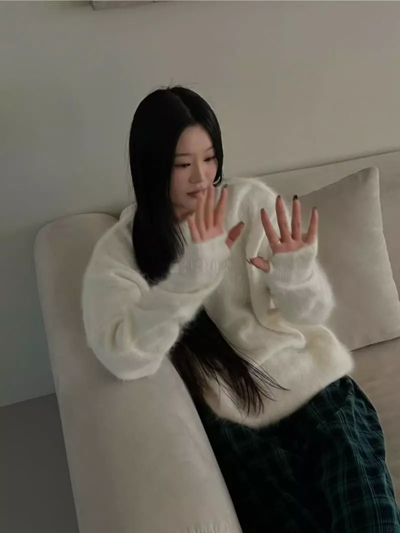 Project Wave - Korean Women Fashion - #momslook - Angora Rabbit Knit Tee - 3