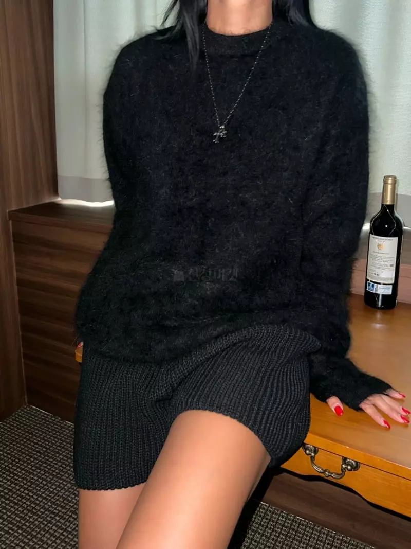 Project Wave - Korean Women Fashion - #momslook - Angora Rabbit Knit Tee - 5