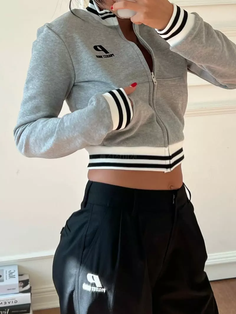 Project Wave - Korean Women Fashion - #womensfashion - P Embroidery Zip-up - 7
