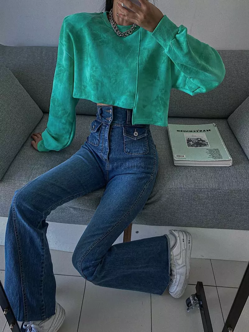 Rare Closet - Korean Women Fashion - #momslook - Tie Dye Crop Sweatshirt - 6