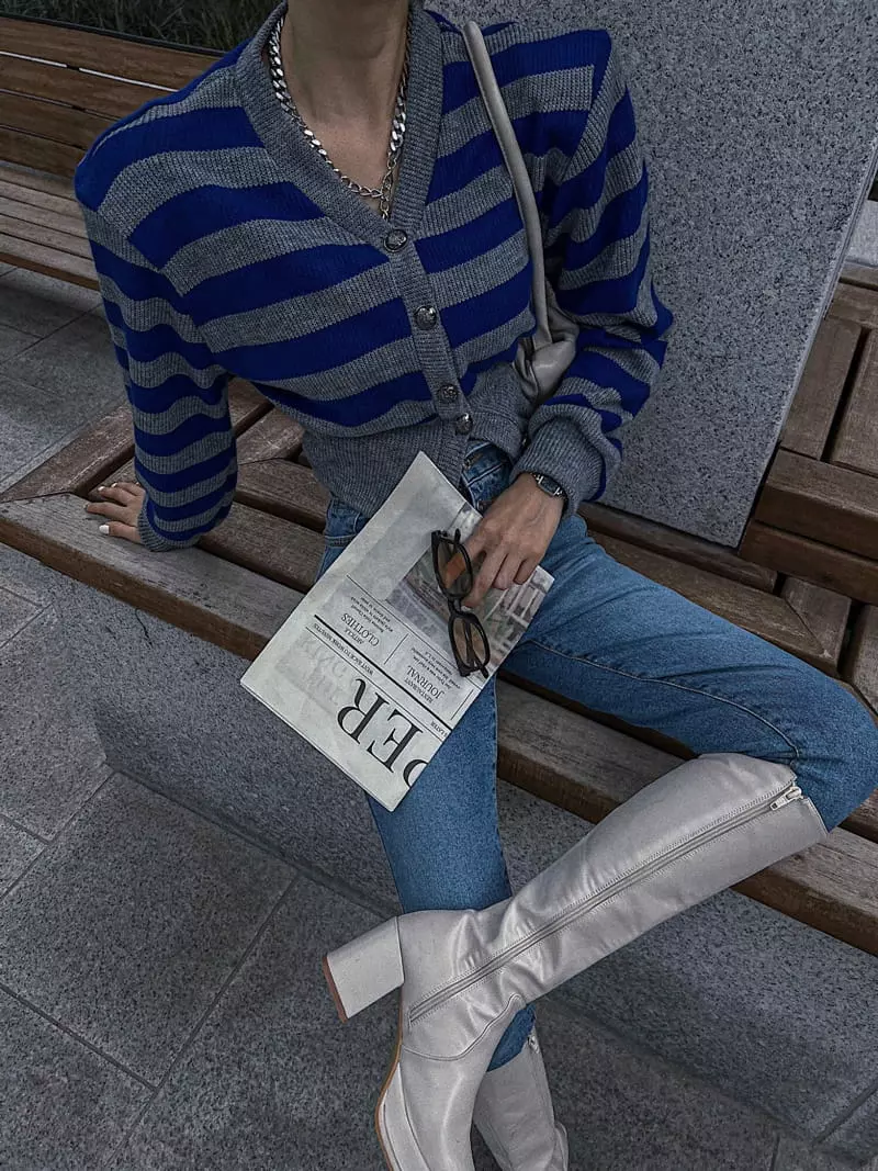 Rare Closet - Korean Women Fashion - #momslook - May Stripes Cardigan - 6