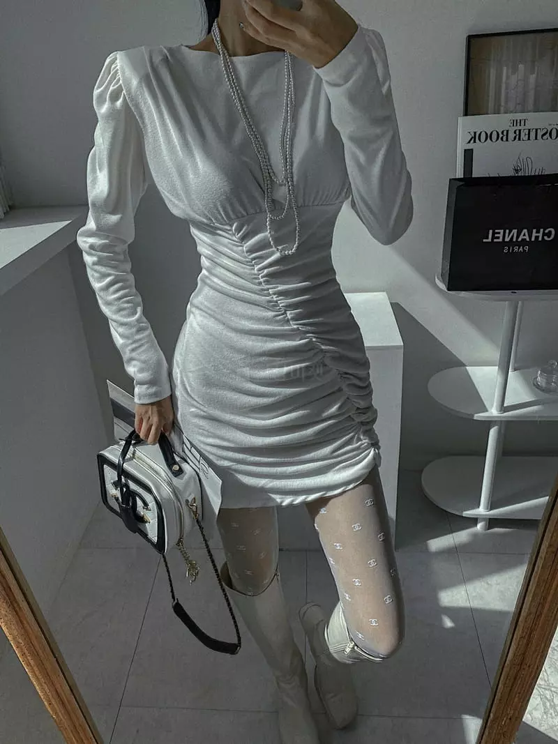 Rare Closet - Korean Women Fashion - #restrostyle - Glem Shirring One-piece - 7