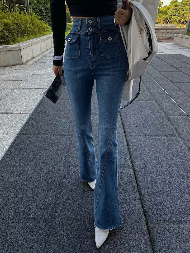 Rare Closet - Korean Women Fashion - #restrostyle - High Bootscut Pants - 2