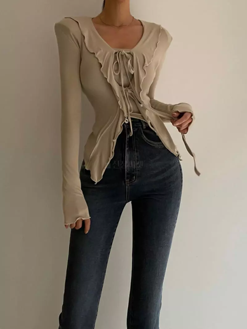 Rare Closet - Korean Women Fashion - #vintageinspired - Loe Frill Cardigan - 8
