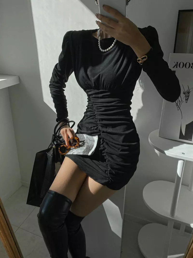 Rare Closet - Korean Women Fashion - #vintagekidsstyle - Glem Shirring One-piece - 5