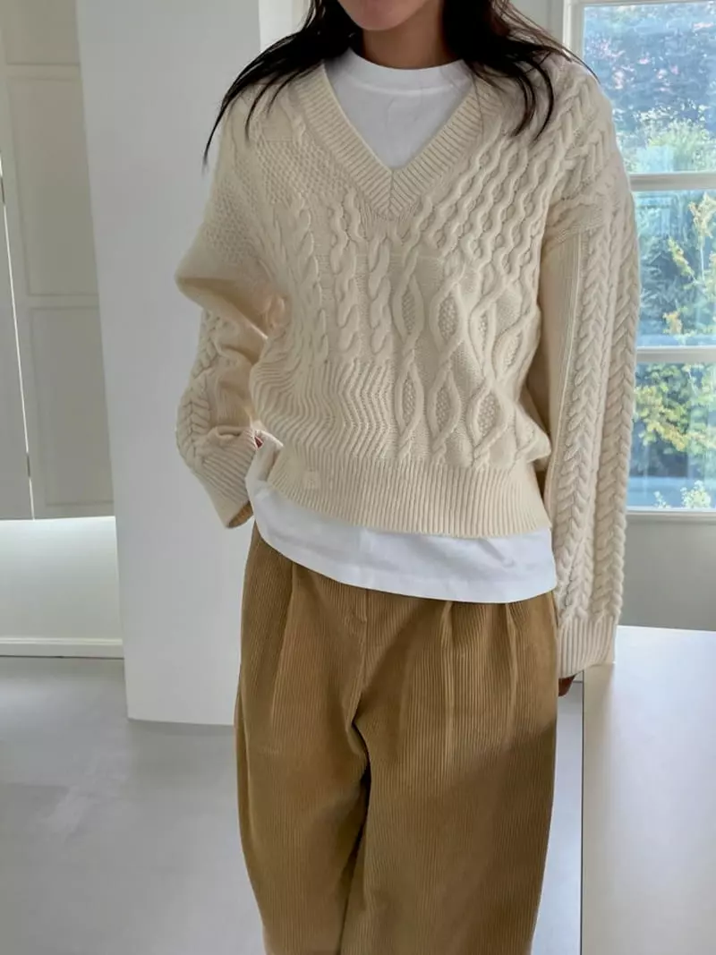 Ravi - Korean Women Fashion - #restrostyle - Mix V Knit Tee - 9