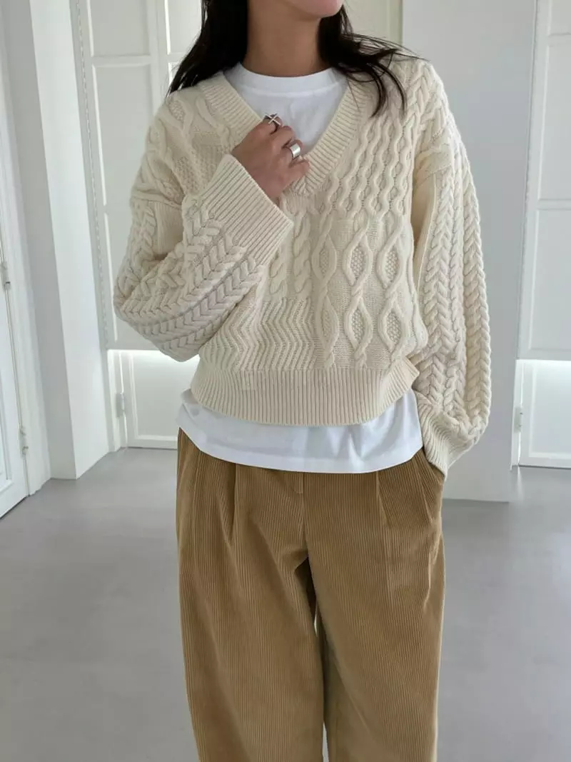 Ravi - Korean Women Fashion - #romanticstyle - Mix V Knit Tee - 10