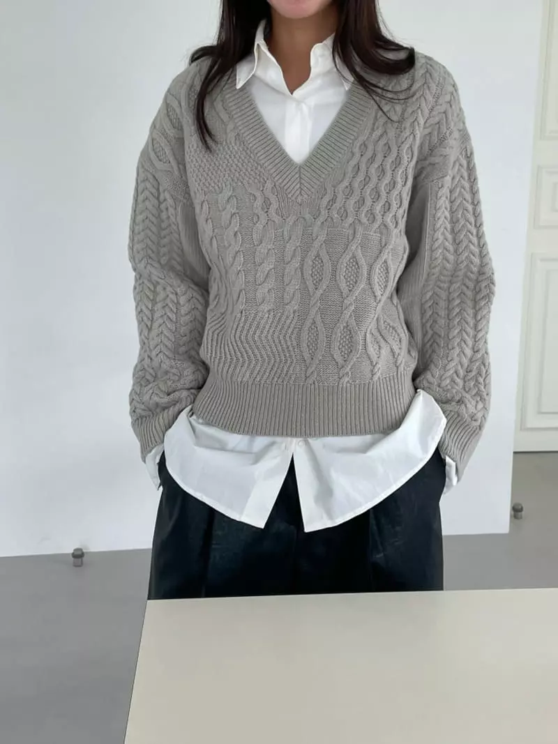 Ravi - Korean Women Fashion - #thatsdarling - Mix V Knit Tee - 12