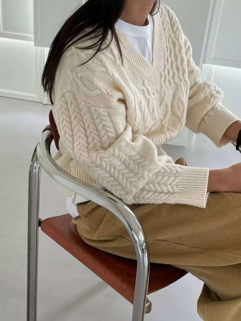 Ravi - Korean Women Fashion - #vintageinspired - Mix V Knit Tee - 6