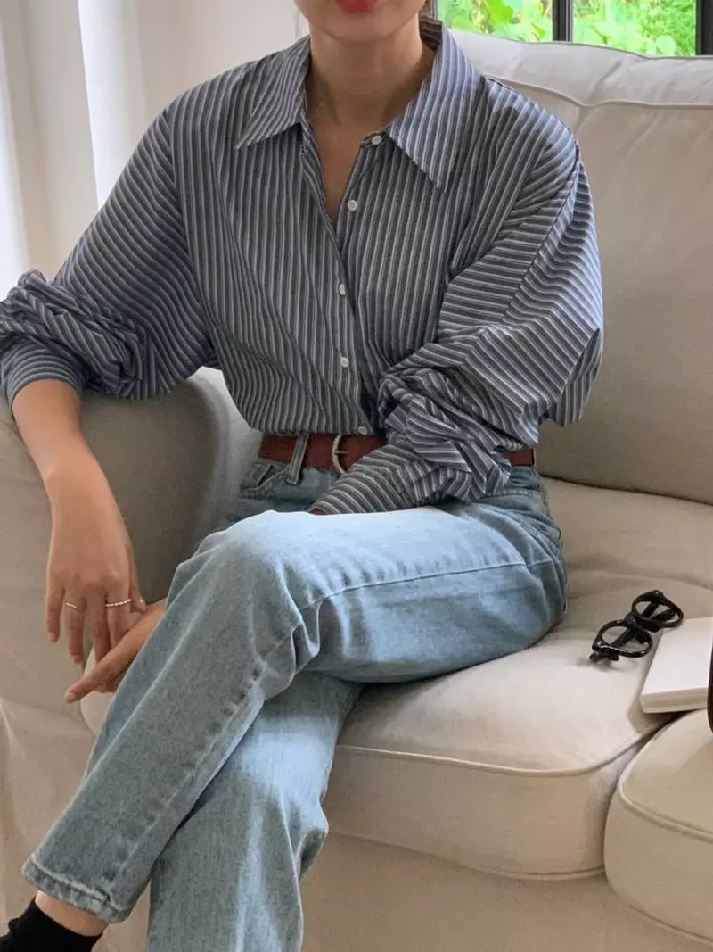 Refleur - Korean Women Fashion - #momslook - Roni Stripes Shirt - 4