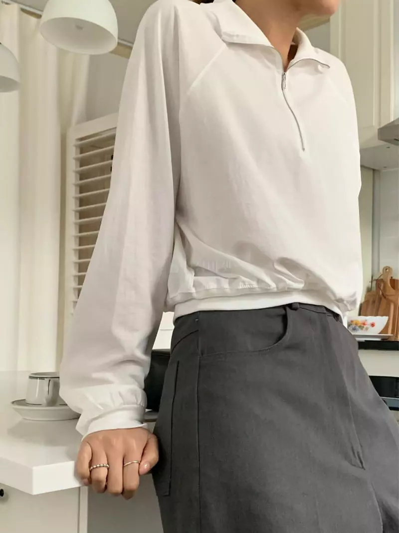 Refleur - Korean Women Fashion - #restrostyle - Half Zip-up Sweatshirt