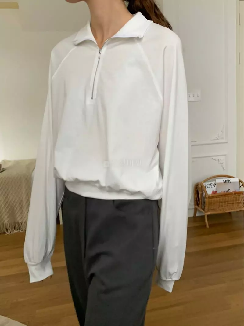Refleur - Korean Women Fashion - #shopsmall - Half Zip-up Sweatshirt - 4
