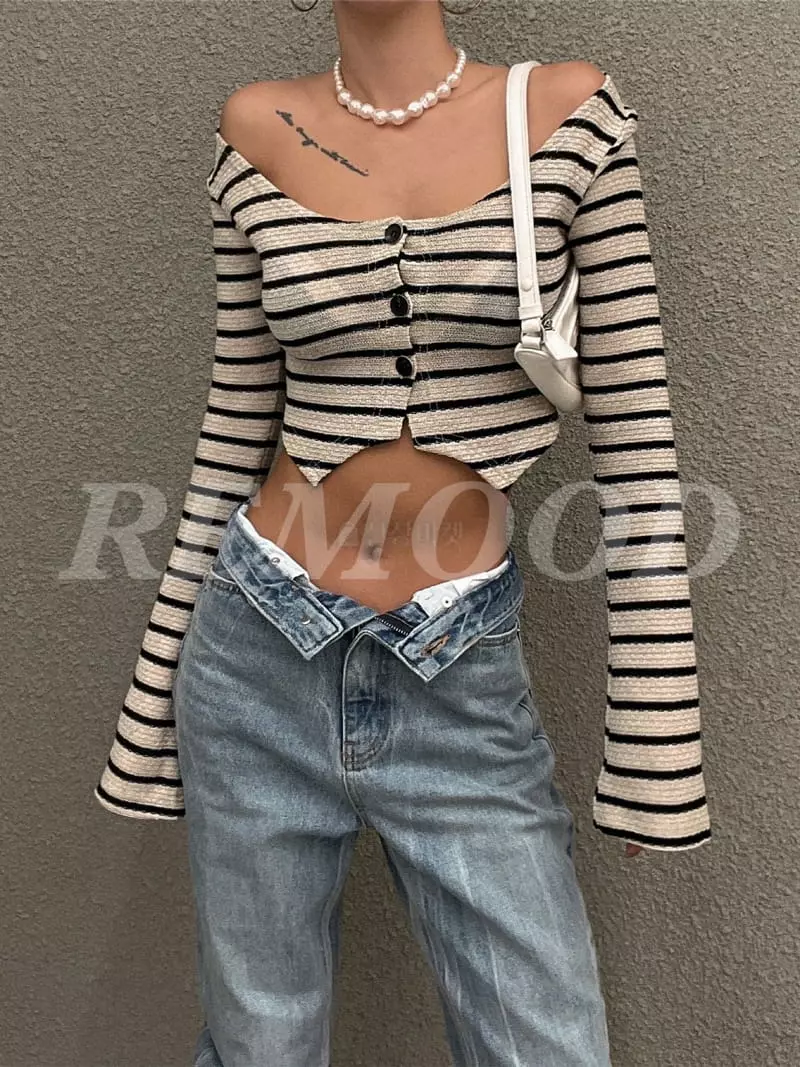 Remood - Korean Women Fashion - #momslook - Stripes Cardigan