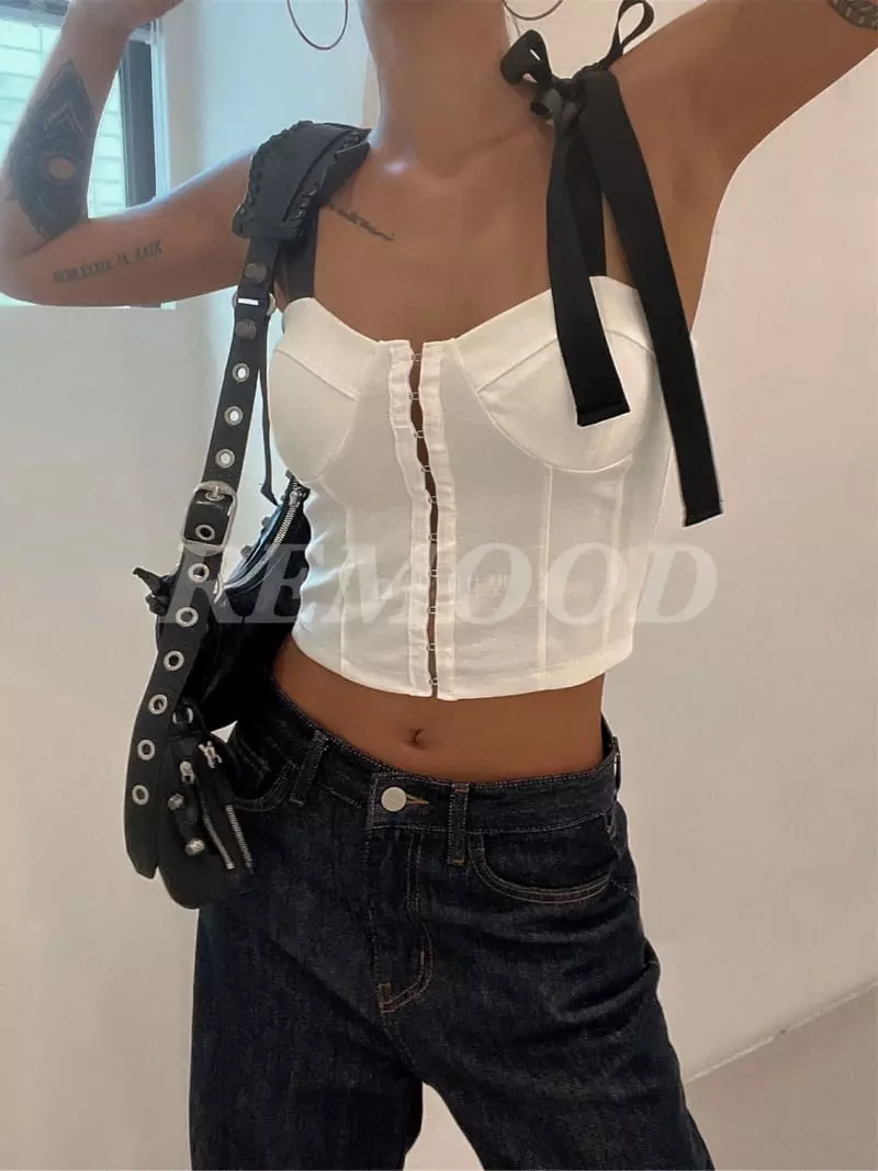Remood - Korean Women Fashion - #womensfashion - Bustier Crop Tee - 2