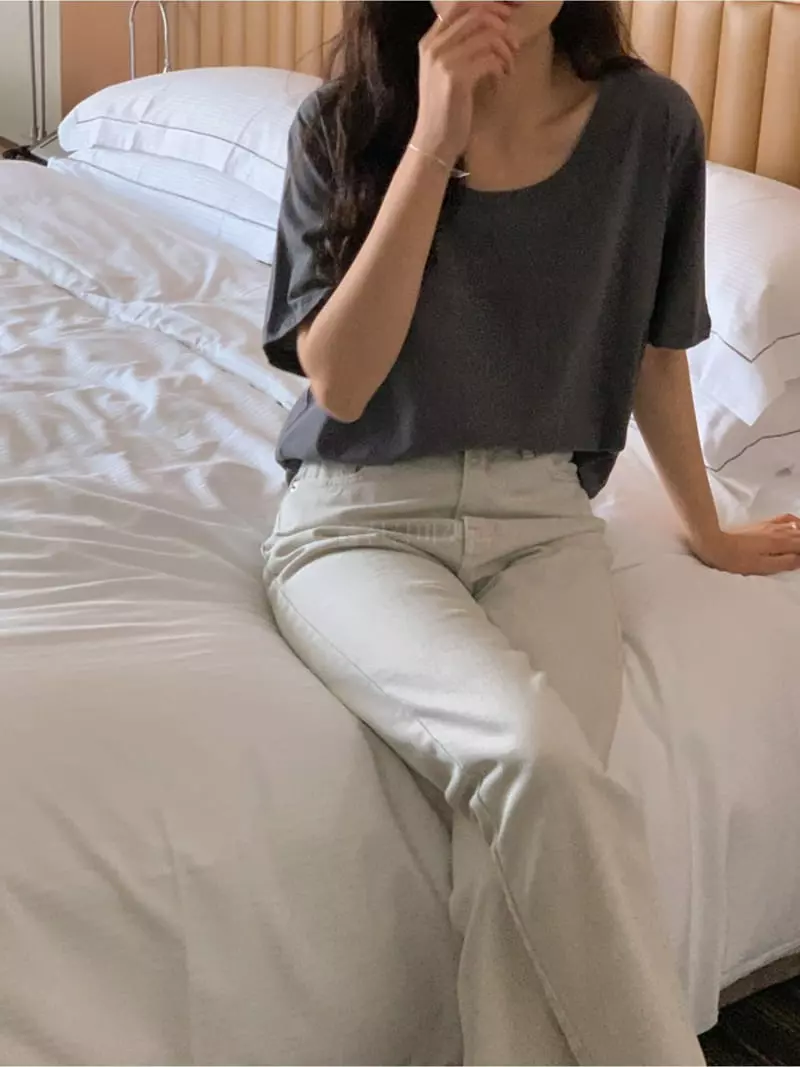 Renouveau - Korean Women Fashion - #momslook - U Neck Tee - 3