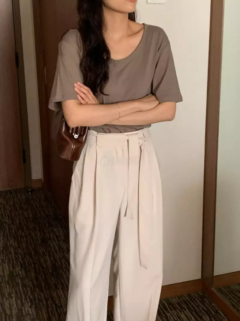 Renouveau - Korean Women Fashion - #momslook - U Neck Tee - 5
