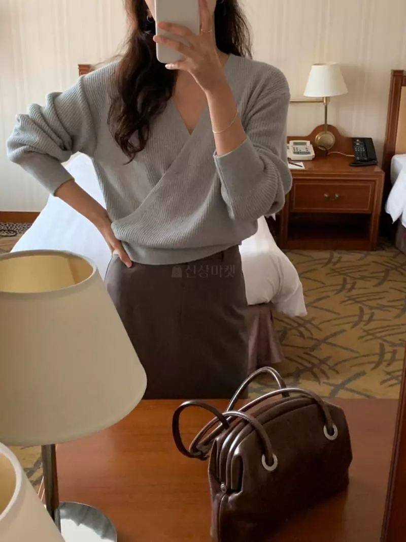 Renouveau - Korean Women Fashion - #momslook - Wrap Rin Knit - 4