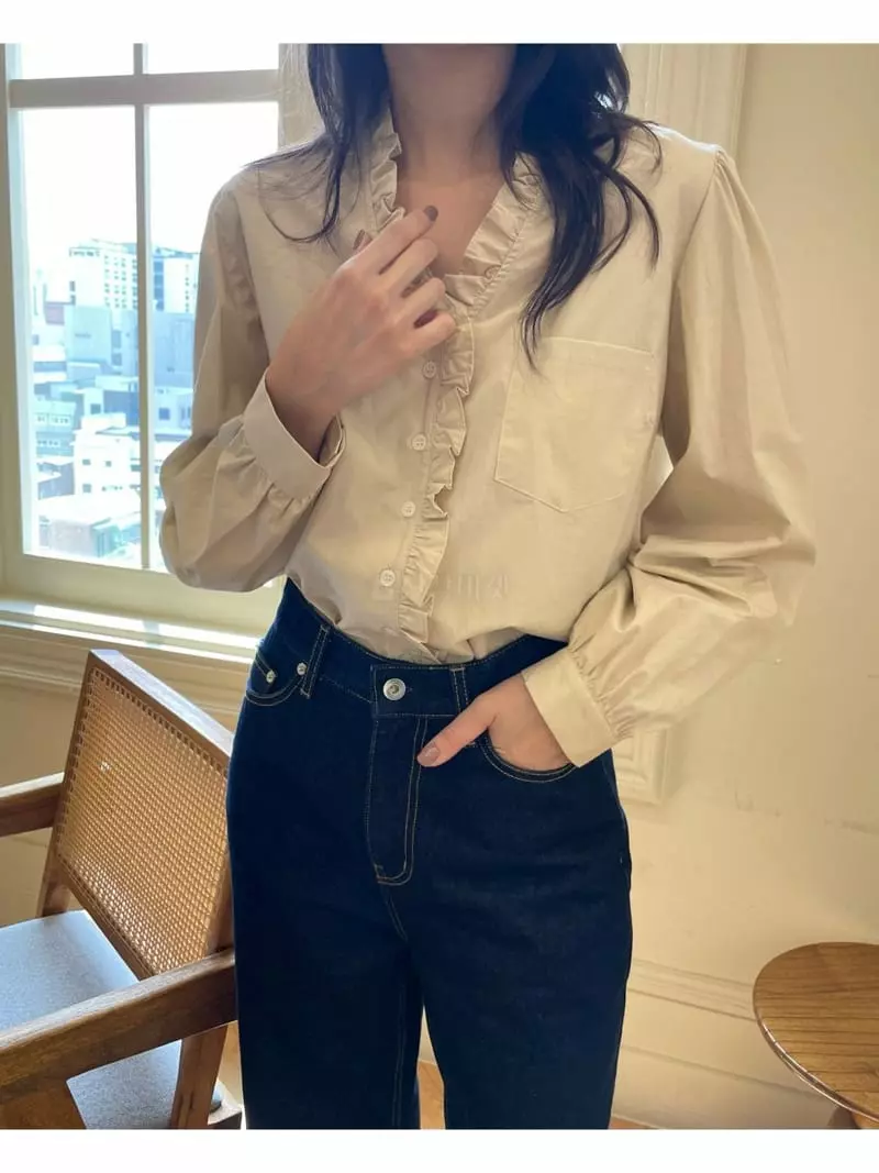 Reve - Korean Women Fashion - #momslook - Pocket Frill Shirt - 7