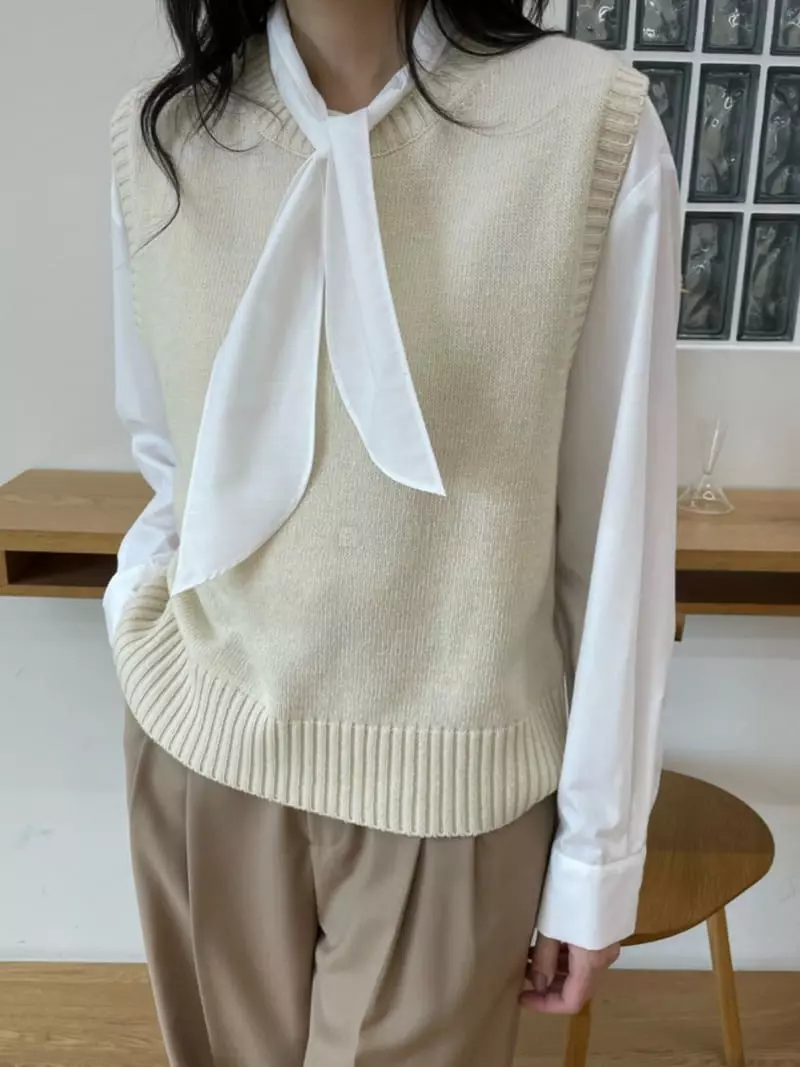 Reve - Korean Women Fashion - #vintageinspired - Ribbon Blouse - 3