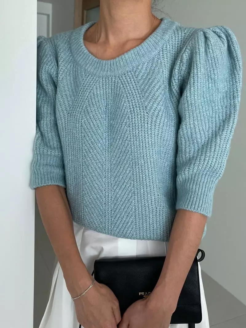 Ripple - Korean Women Fashion - #momslook - Mone Puff Knit Tee
