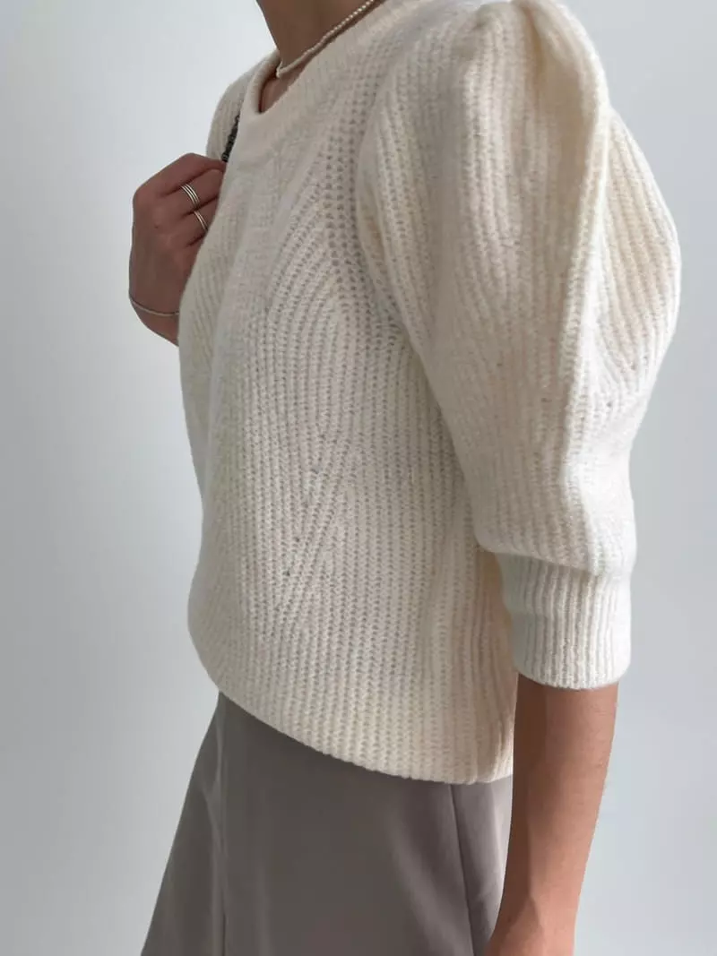 Ripple - Korean Women Fashion - #momslook - Mone Puff Knit Tee - 5