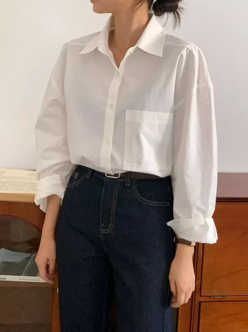 Room698 - Korean Women Fashion - #momslook - Loose Fit Simple Shirt - 9