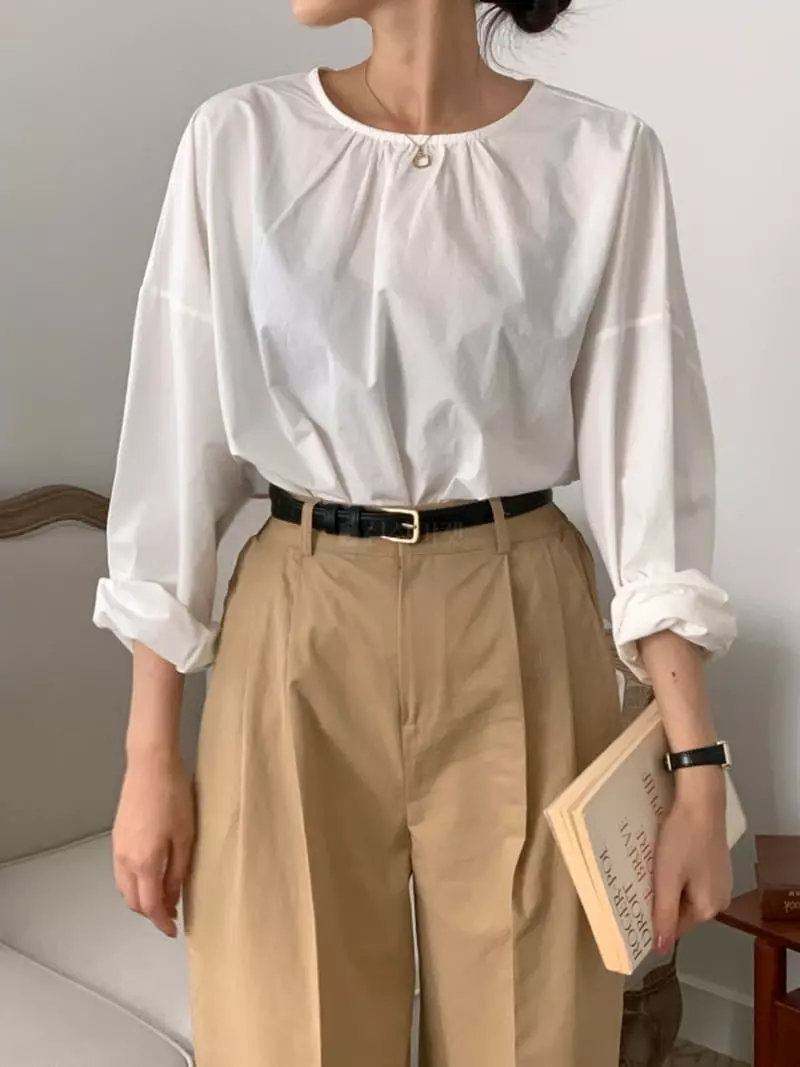 Room698 - Korean Women Fashion - #momslook - Back Button Round Blouse - 6
