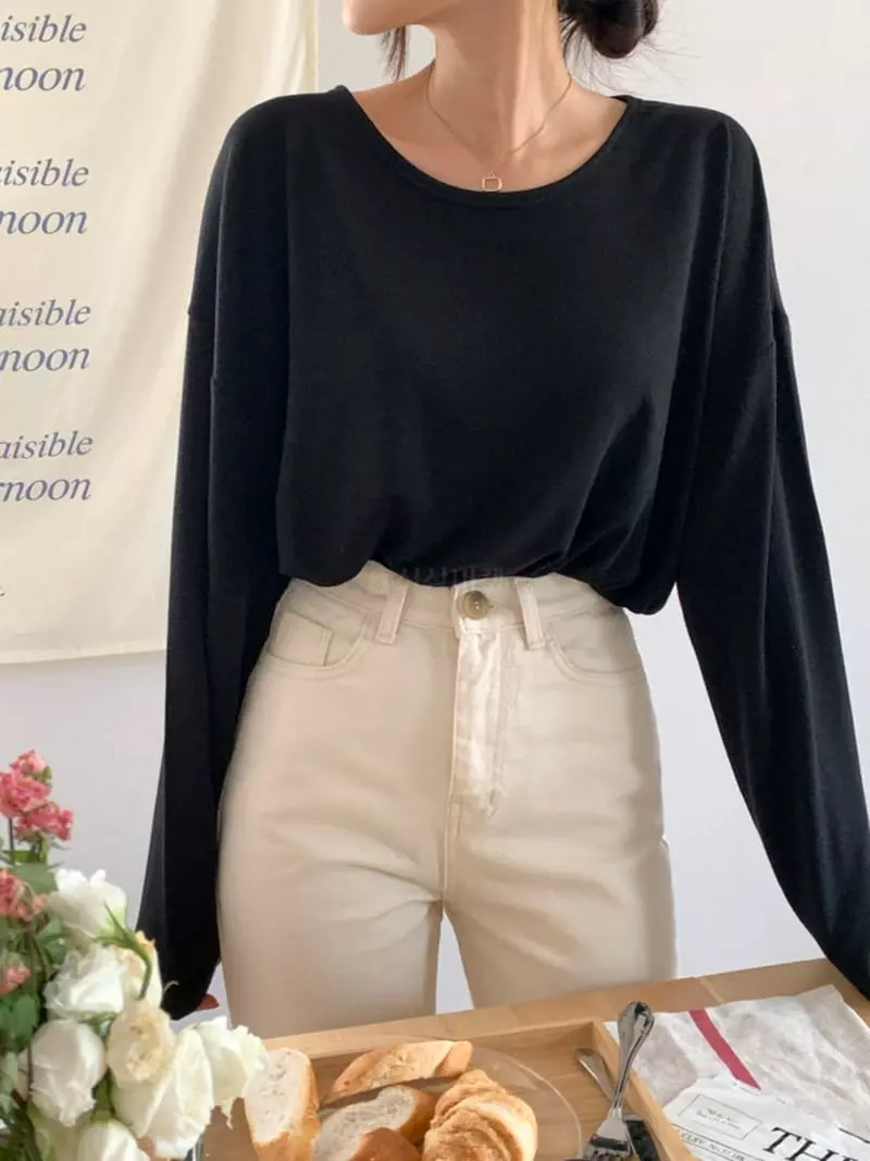 Room698 - Korean Women Fashion - #momslook - Long Sleeves U Neck Tee - 3