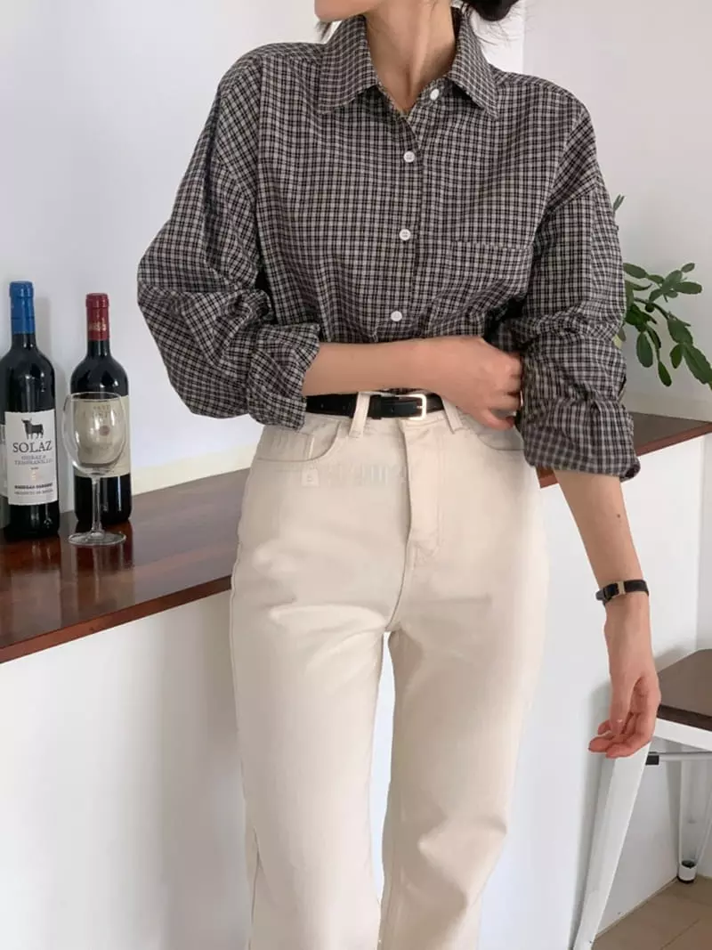 Room698 - Korean Women Fashion - #restrostyle - Water Washing Check Shirt