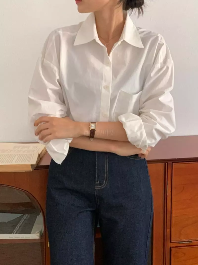 Room698 - Korean Women Fashion - #womensfashion - Loose Fit Simple Shirt - 10