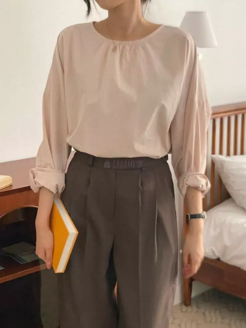 Room698 - Korean Women Fashion - #womensfashion - Back Button Round Blouse