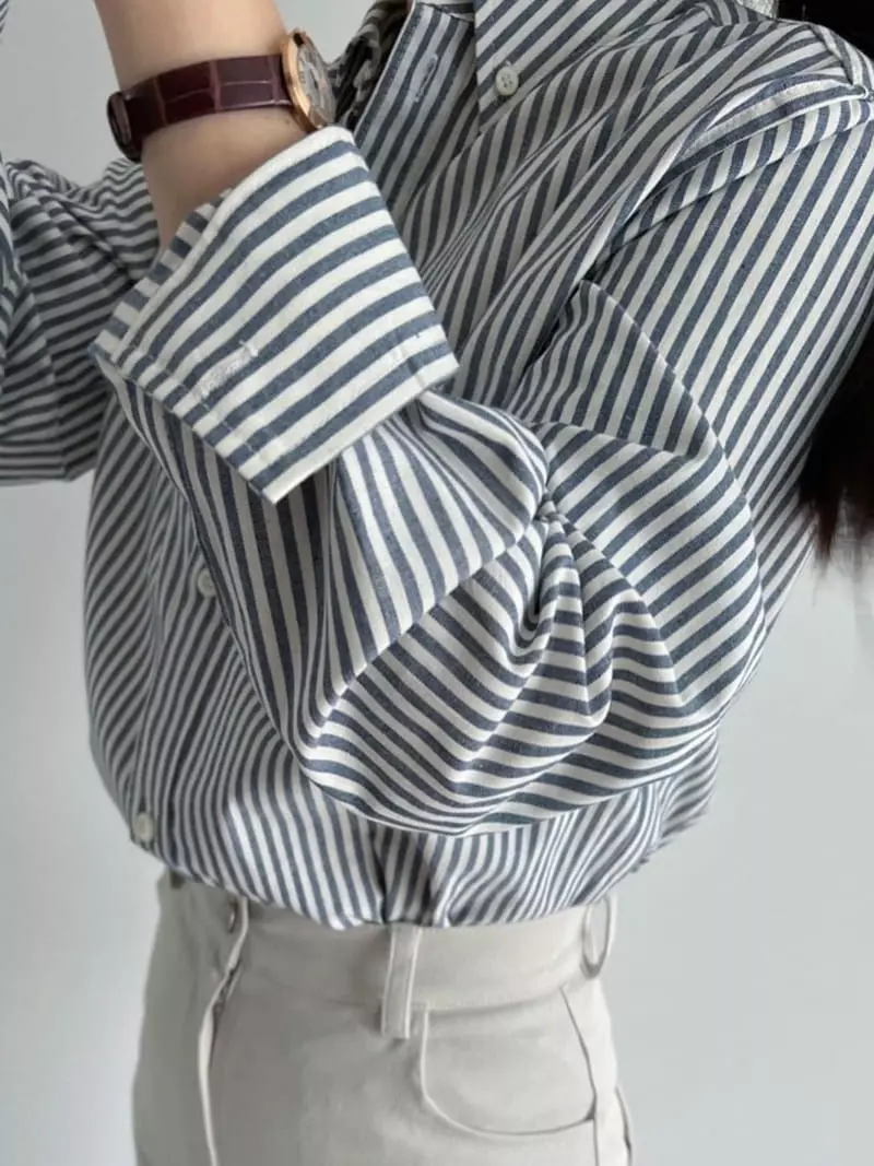 Roomk - Korean Women Fashion - #momslook - Stripes Shirt - 6
