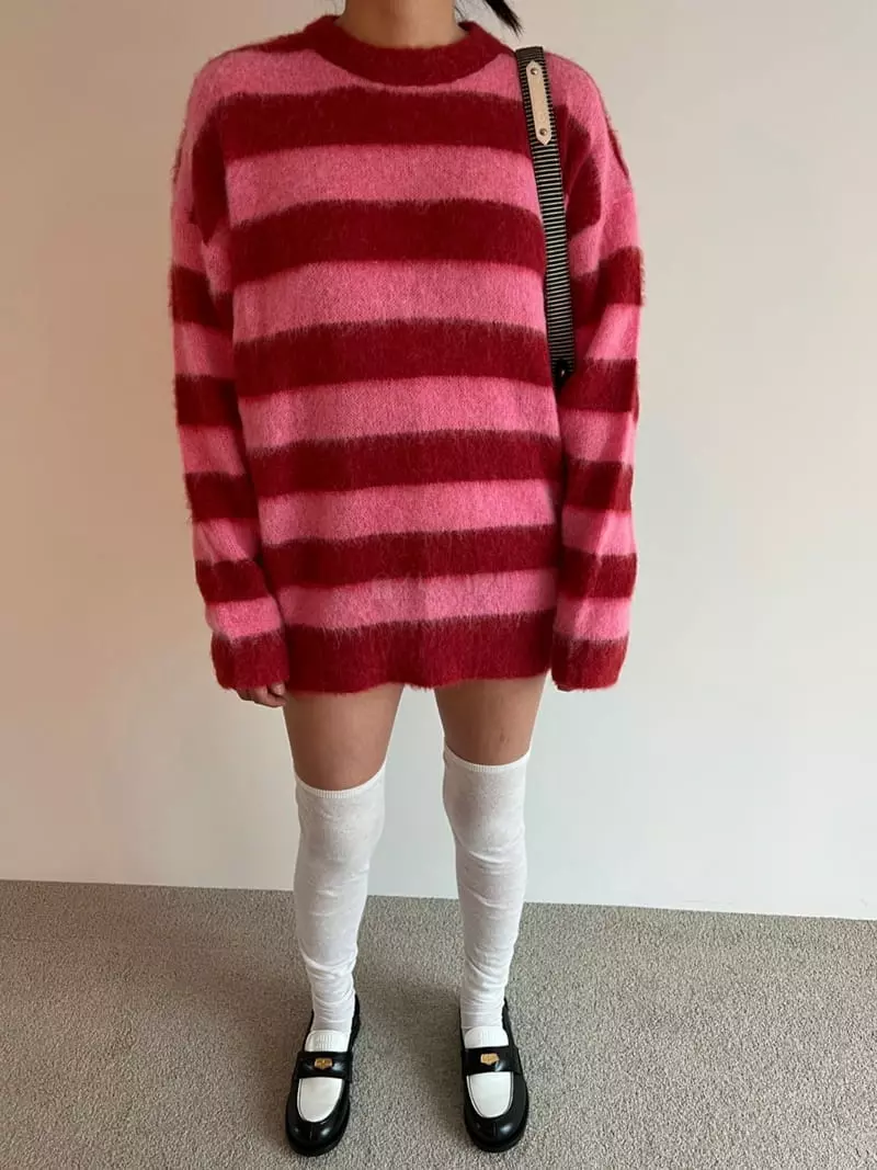 Roomk - Korean Women Fashion - #momslook - Stripes Knit Tee - 3